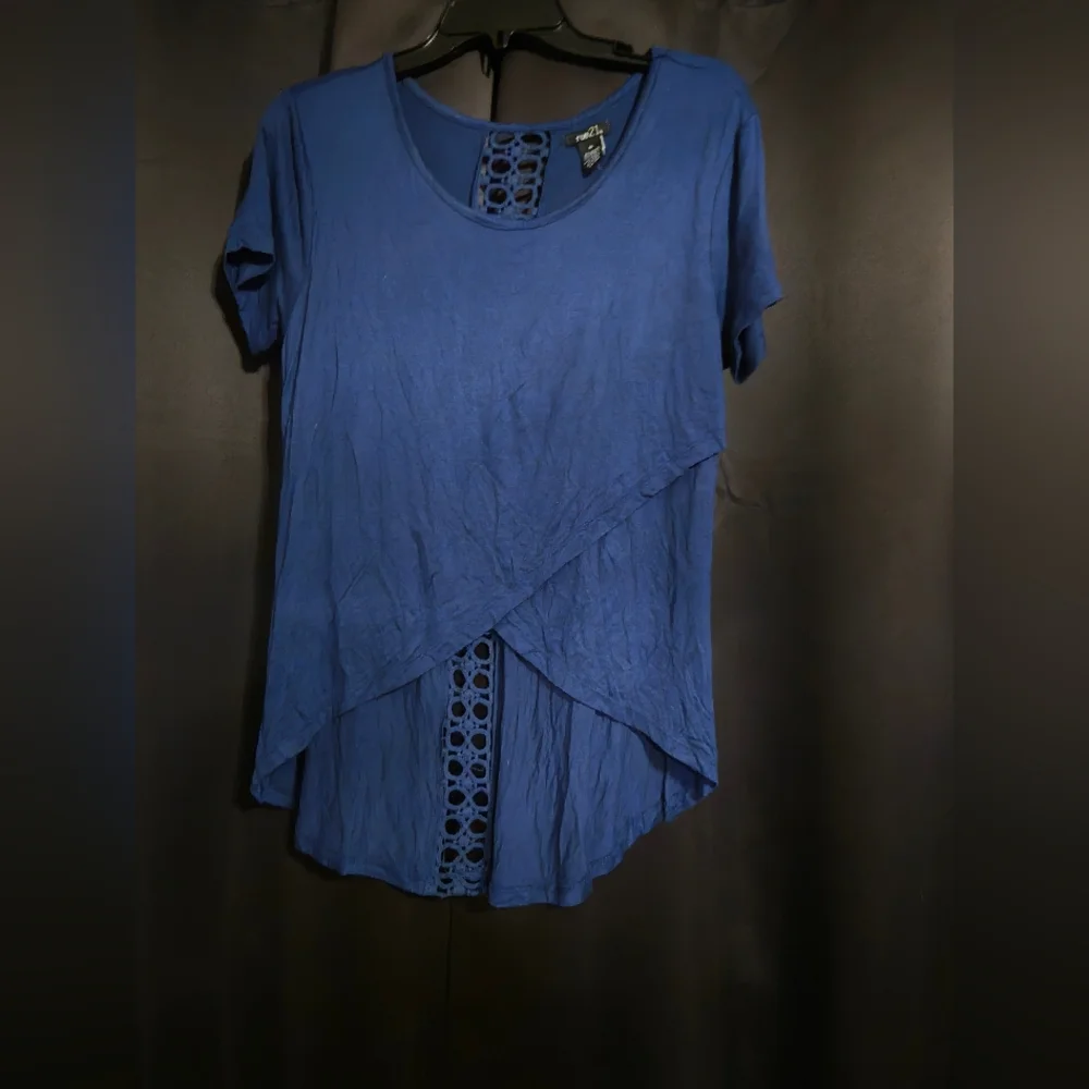 Rue21 Blue Lace Detail Layered Top | Crochet Panel Short Sleeve | Women XL